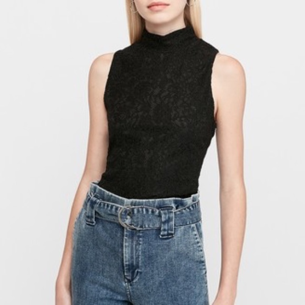Express Black Lace Mock Neck Tank